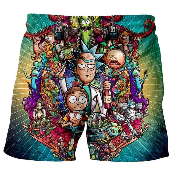 Rick & Morty Rave Festival Shorts Swim Athletic - Picture 2 of 4